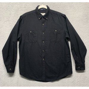 St John’s Bay Button Shirt Men’s L Blk Long Sleeve Classic Fit 2 Pockets Flannel